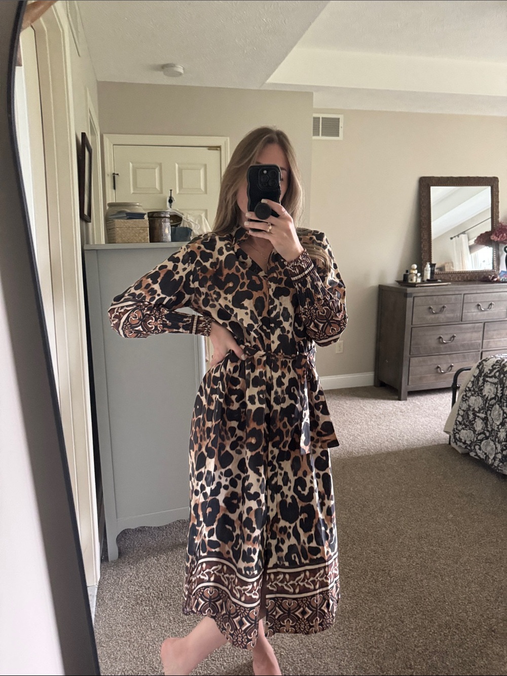 Italian Made 100% Cotton Leopard Print Button Front Midi Dress